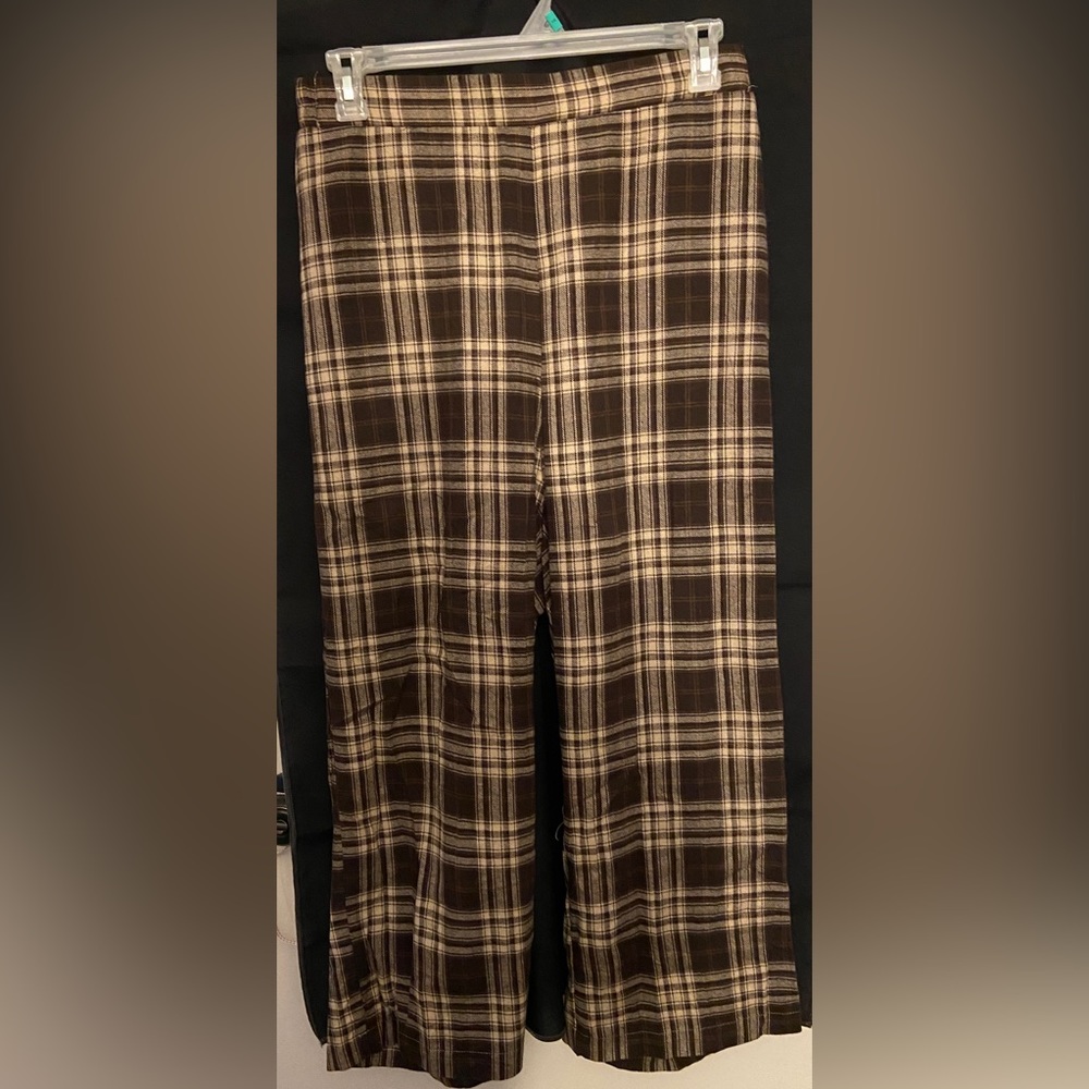 NWT Bloom Chic Plaid Elastic Waist Wide Leg Pocket Pants, Brown, Size 14-16